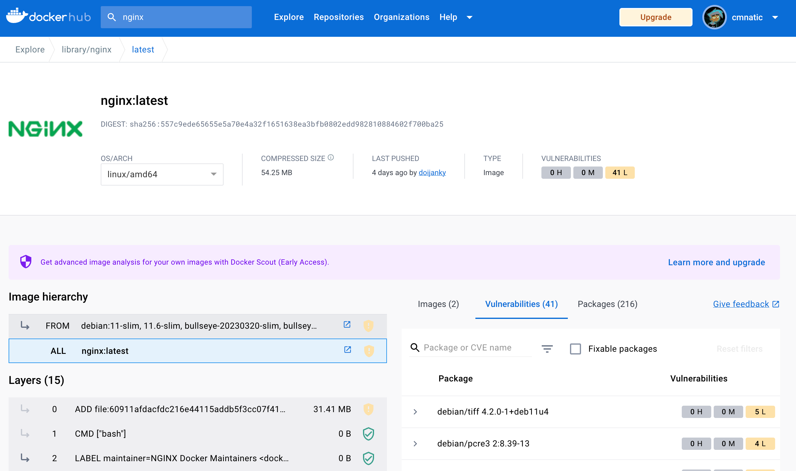 depicting the layers of an image on DockerHub.