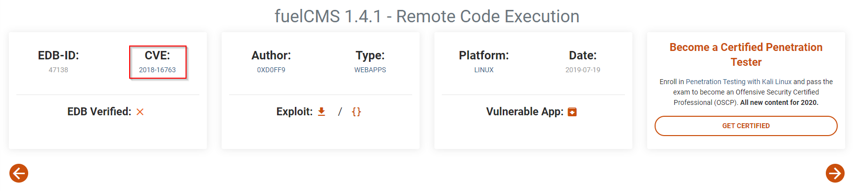 Information about a remote code execution in FuelCMS 1.4.1