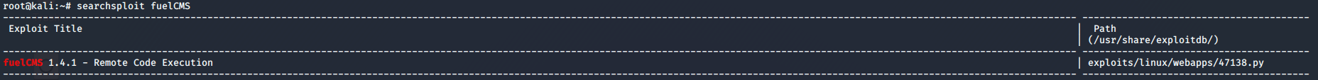 Searchsploit results for FuelCMS