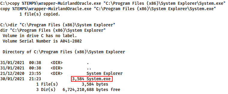 Copying the wrapper into place. It should appear under C:\Program Files (x86)\System Explorer\System.exe