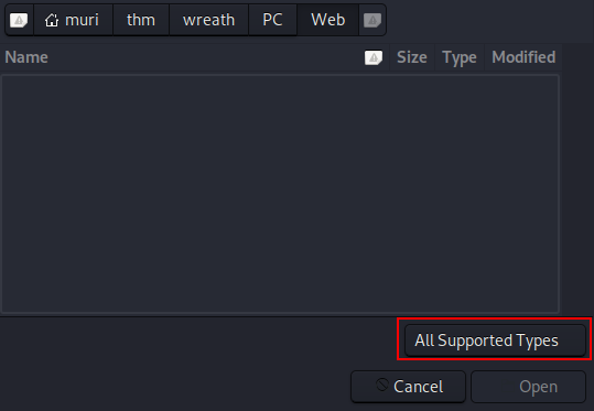 File manager with All Supported Types highlighted