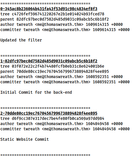 Formatted commit history using the one-liner above
